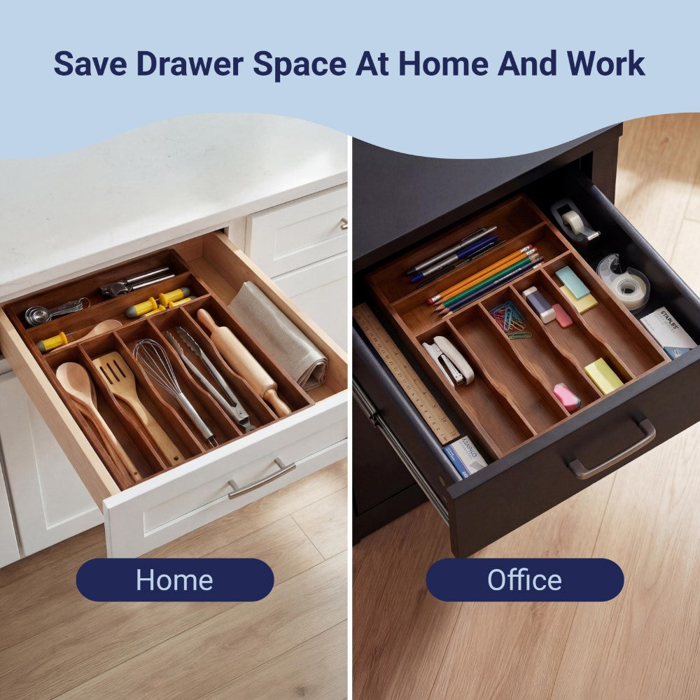 Sora 16.3 in. W x 12.3 in. D x 2 in. H Modern Farmhouse Handcrafted Bamboo 7-Slot Kitchen Drawer Organizer