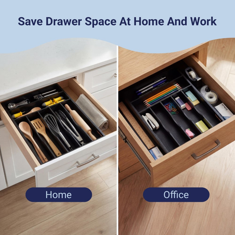 Sora 16.3 in. W x 12.3 in. D x 2 in. H Modern Farmhouse Handcrafted Bamboo 7-Slot Kitchen Drawer Organizer