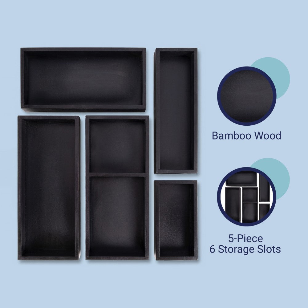 Brindle Handcrafted 5-Piece Multi-Use Individual Bamboo Drawer Organizer Boxes