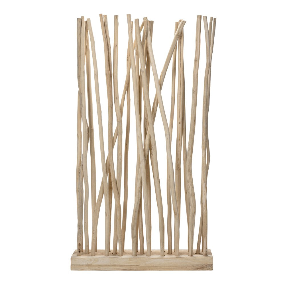 Velmora 39"W x 68"H Coastal Bohemian Handcrafted Teak Branch Single Panel Room Divider