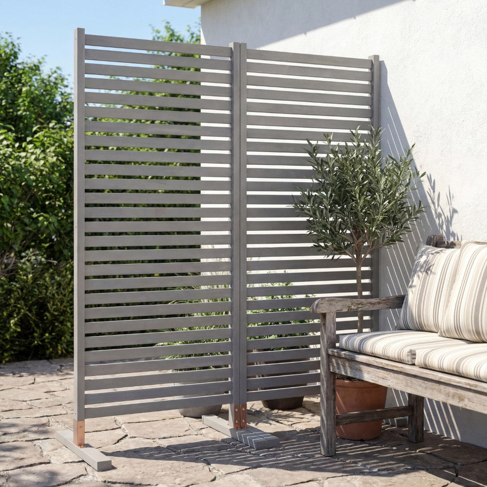 Arcelon 36"W x 74"H Coastal Transitional Acacia Wood Slat Indoor/Outdoor Single Panel Room Divider