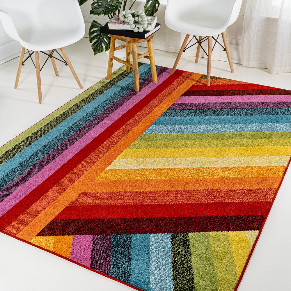 Naz Rainbow Contemporary Stripe Area Rug