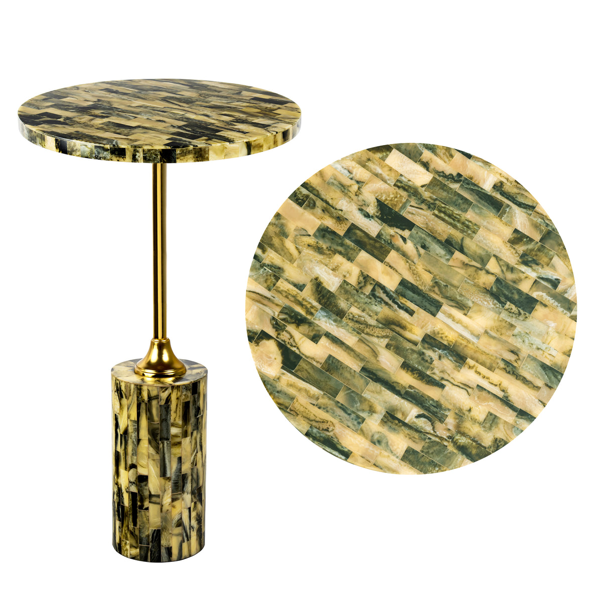 Bay 23.5" Contemporary Glam Metal/Resin Faux Stone Round End Table