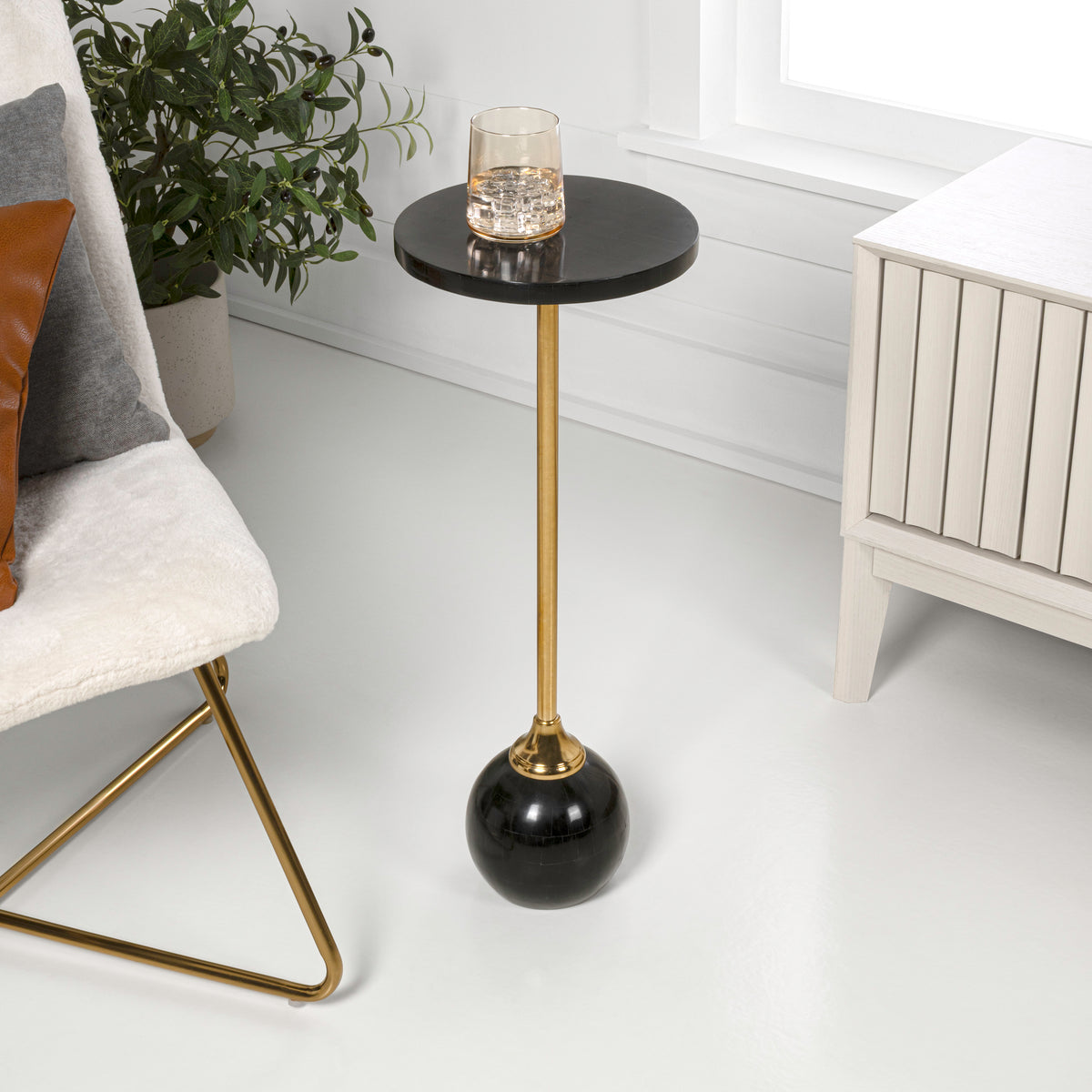 Stone 26" Modern Glam Metal/Resin Mosaic Pedestal Drink Table