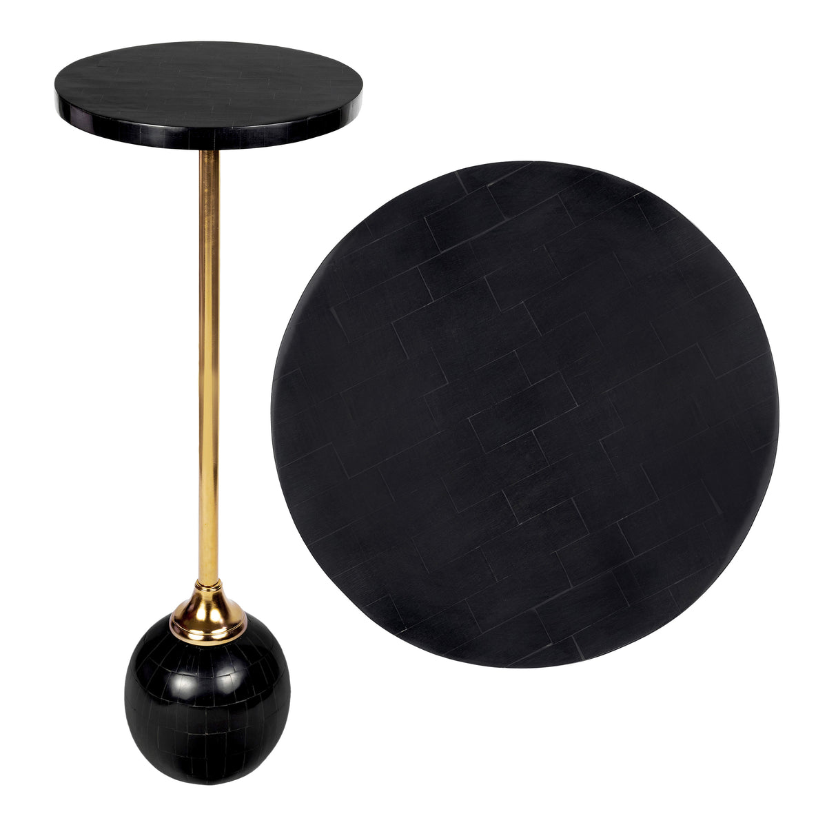 Stone 26" Modern Glam Metal/Resin Mosaic Pedestal Drink Table