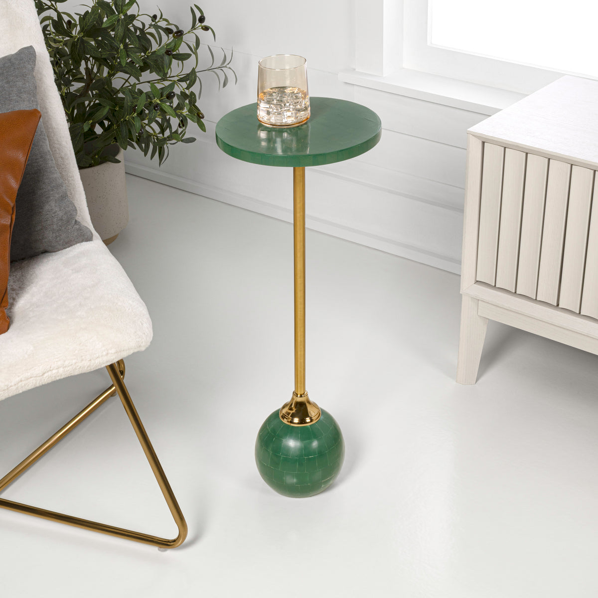 Stone 26" Modern Glam Metal/Resin Mosaic Pedestal Drink Table