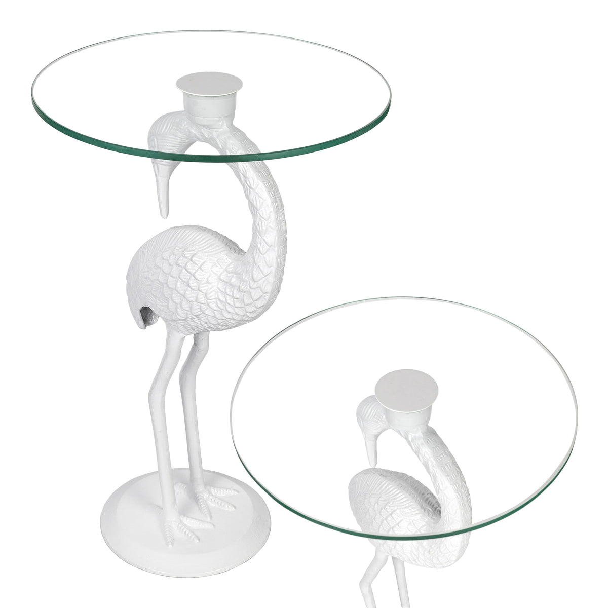 Aster 25" Classic Mid-Century Glass Top Flamingo End Table