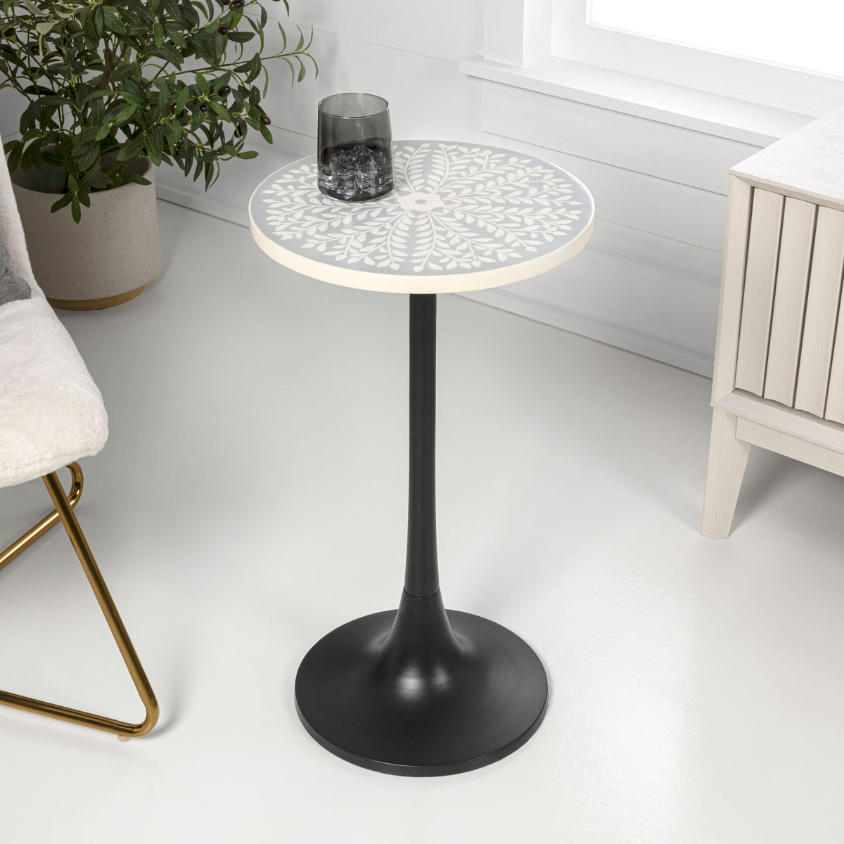 Brook 25" Modern Bohemian Metal/Resin Inlay Top End Table