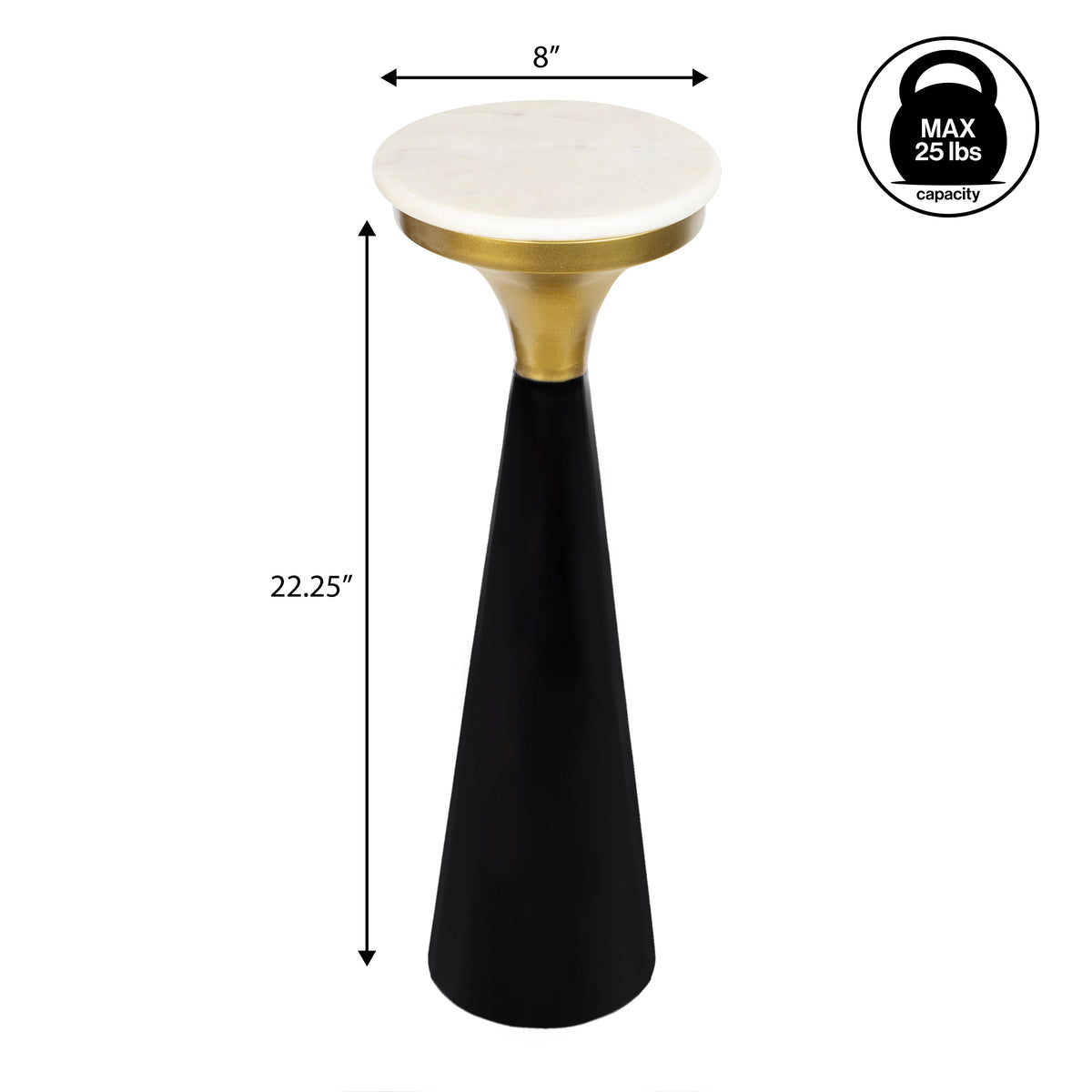 Dew 22.25" Mid-Century Glam Retro Metal Drink Table with Marble Top