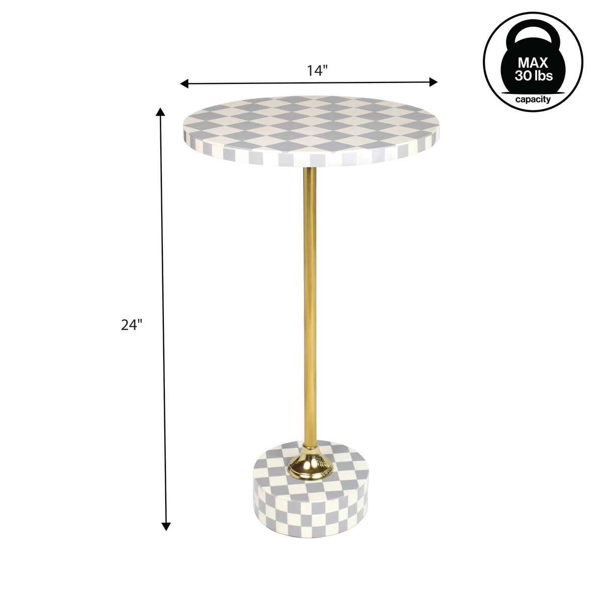 Falix 24" Art Deco Metal/Resin Checkerboard Round Drink Table