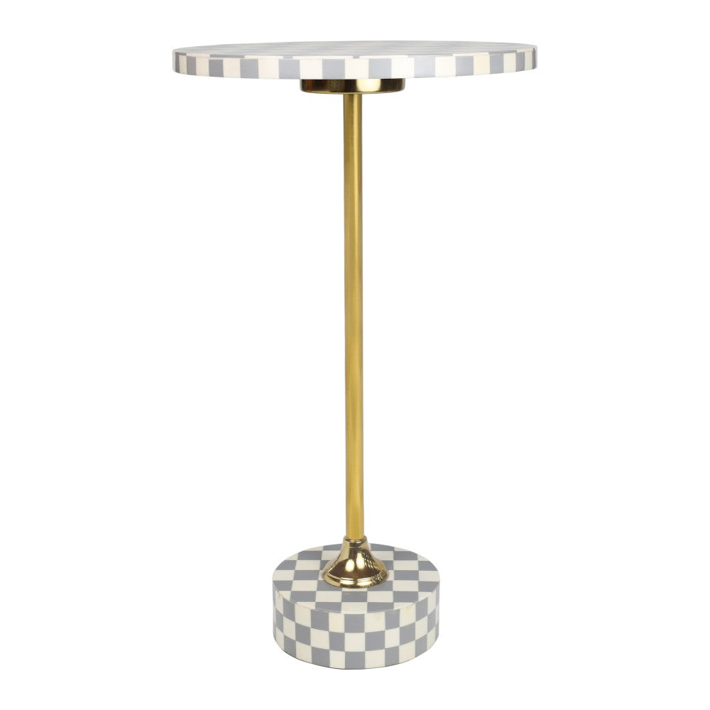 Falix 24" Art Deco Metal/Resin Checkerboard Round Drink Table