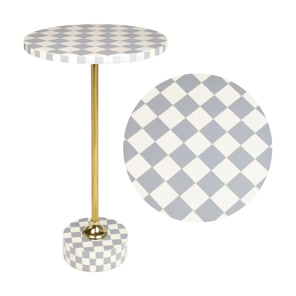Falix 24" Art Deco Metal/Resin Checkerboard Round Drink Table