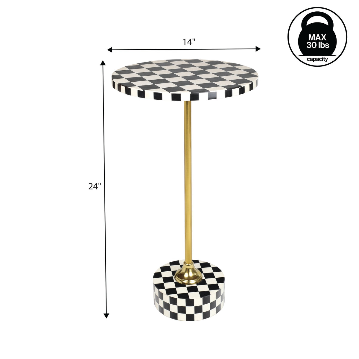 Falix 24" Art Deco Metal/Resin Checkerboard Round Drink Table