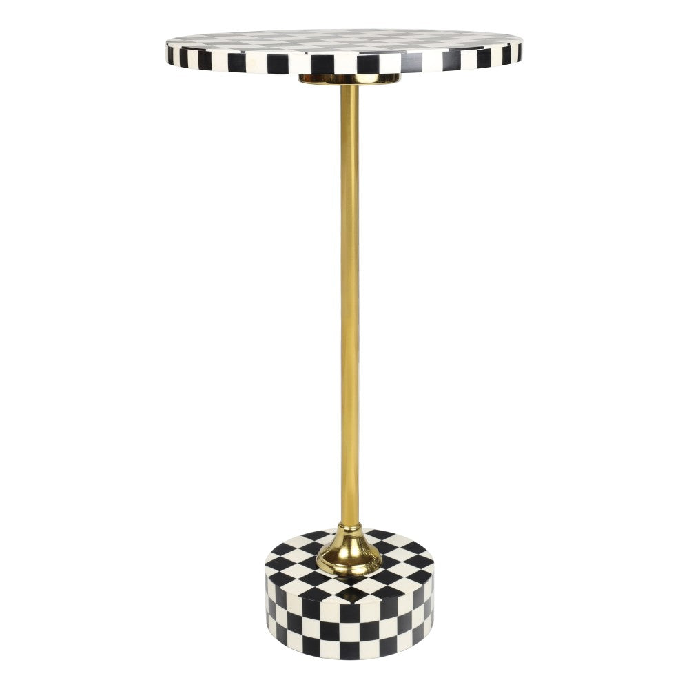 Falix 24" Art Deco Metal/Resin Checkerboard Round Drink Table