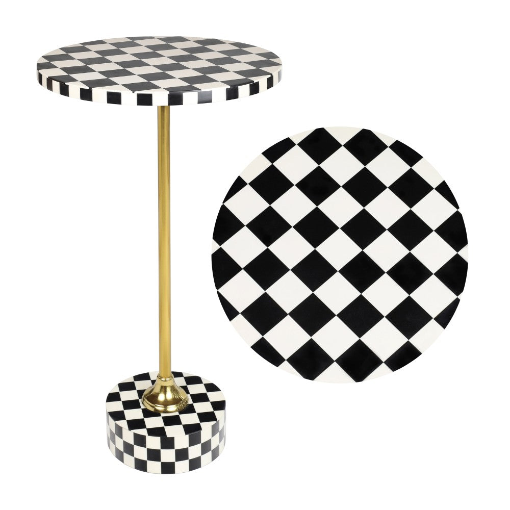 Falix 24" Art Deco Metal/Resin Checkerboard Round Drink Table