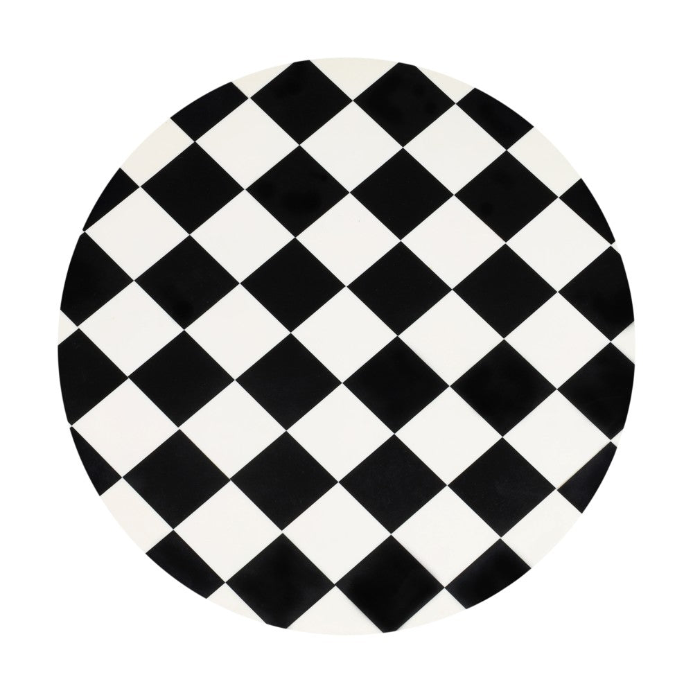 Falix 24" Art Deco Metal/Resin Checkerboard Round Drink Table