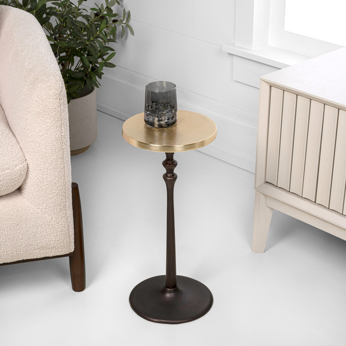 Orva 19.5" Art Deco Classic Pedestal Round Metal Drink Table and Decorative End Table