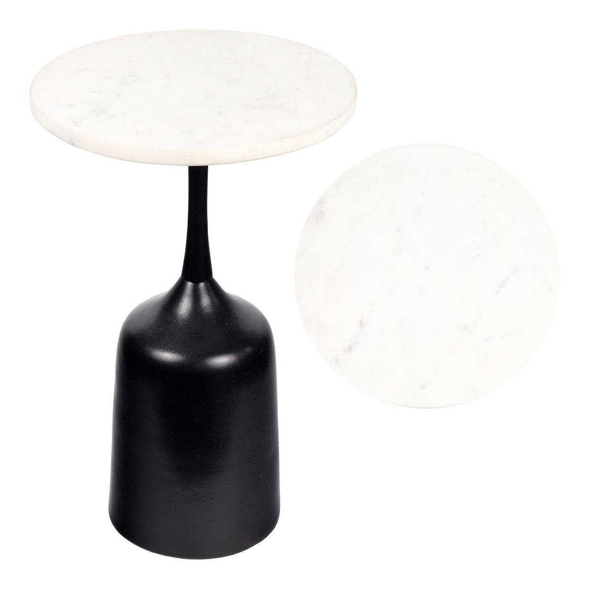 Arthea 20.25" Classic Designer Metal Drink Table and Decorative End Table with White Marble Round Top and Bell Pedestal Base