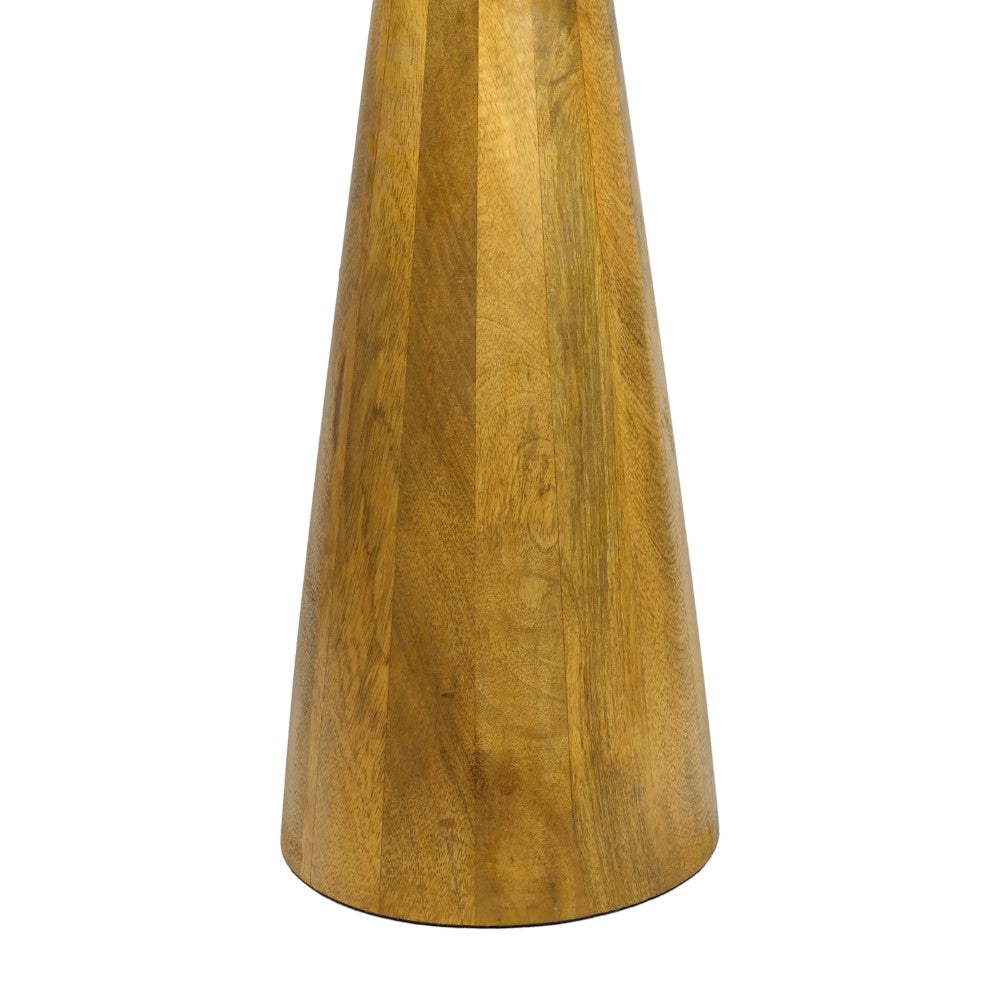 Beyra 21.5" Farmhouse Industrial Mango Wood Drink Table and Decorative End Table with Round Black Glass Top and Cone Pedestal Base
