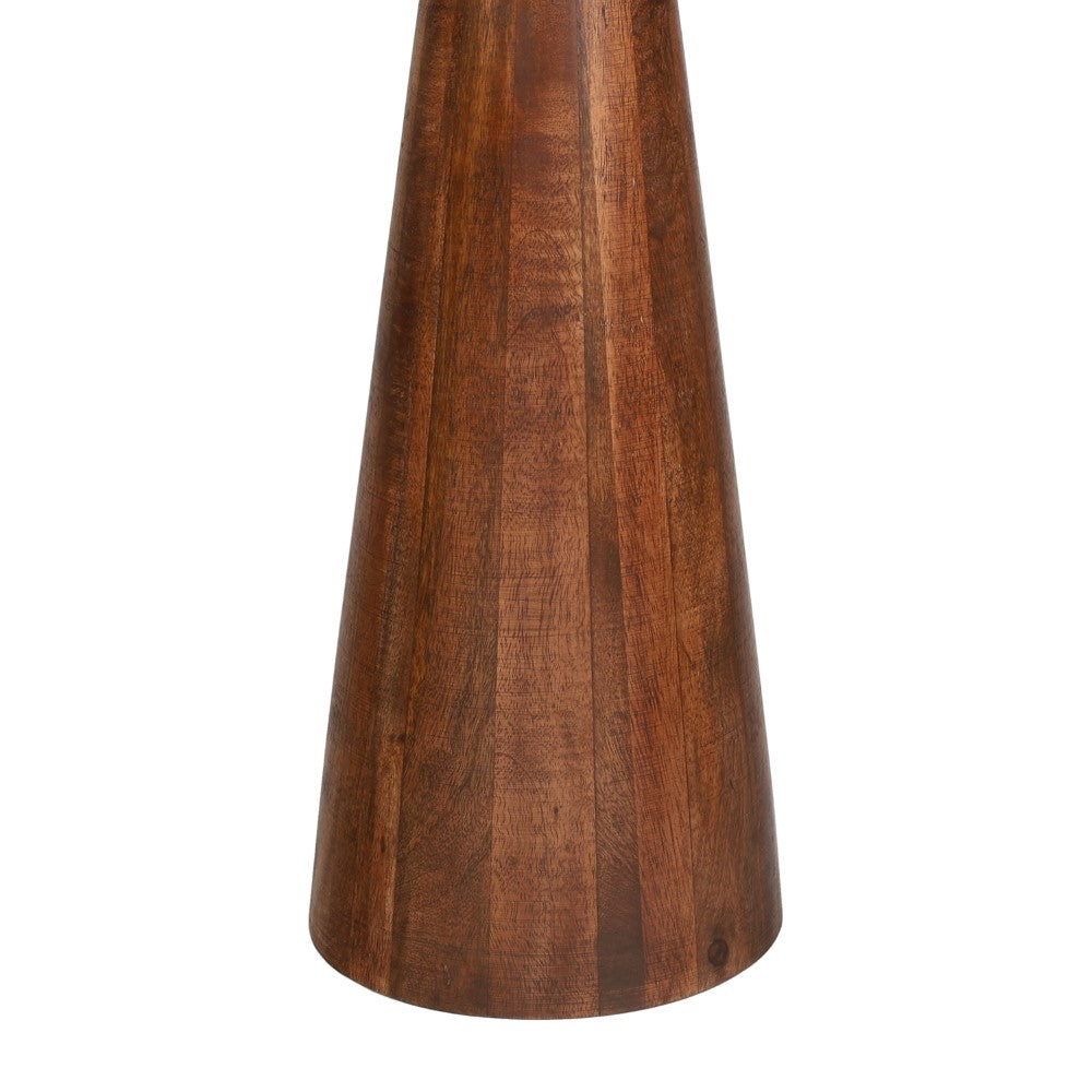 Beyra 21.5" Farmhouse Industrial Mango Wood Drink Table and Decorative End Table with Round Black Glass Top and Cone Pedestal Base