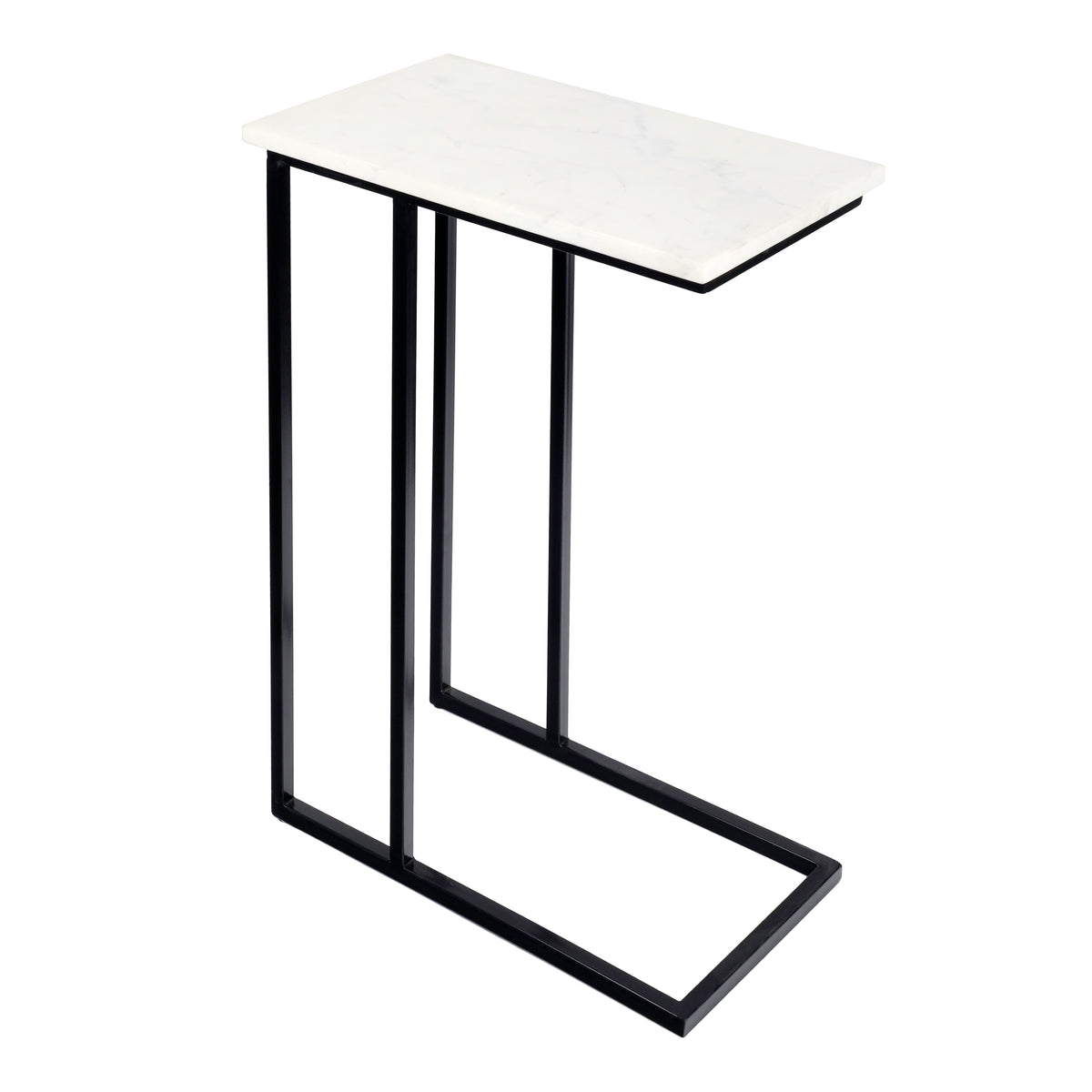 Grevyn 24.25" Designer Industrial Metal C-Shaped End Table and Side Couch Table with White Marble Top
