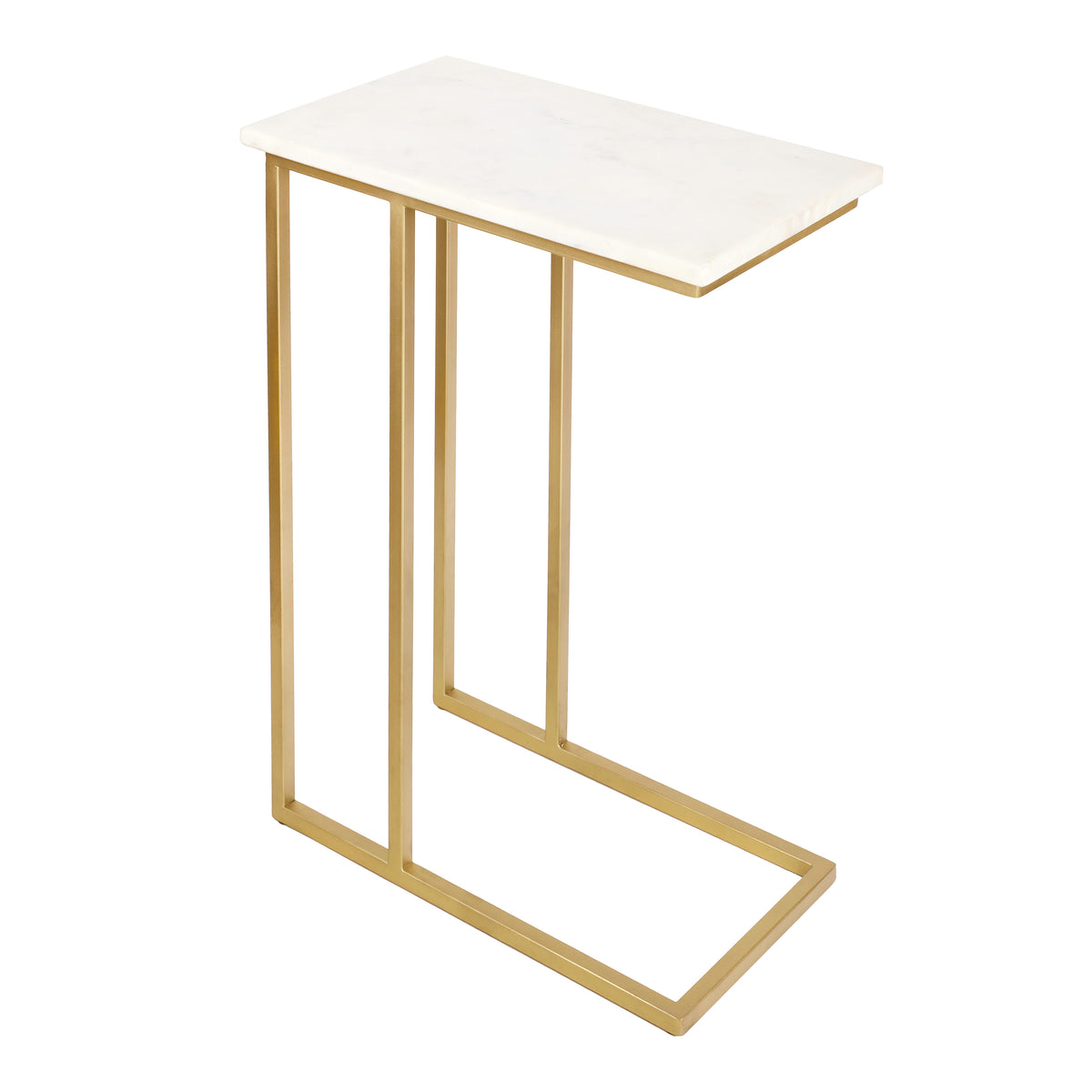 Grevyn 24.25" Designer Industrial Metal C-Shaped End Table and Side Couch Table with White Marble Top