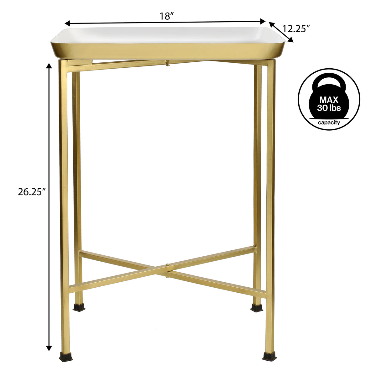 Verdae 26.25" Industrial Classic Metal Foldable Rectangular End Table and Side Table with Mirrored Removable Tray Top