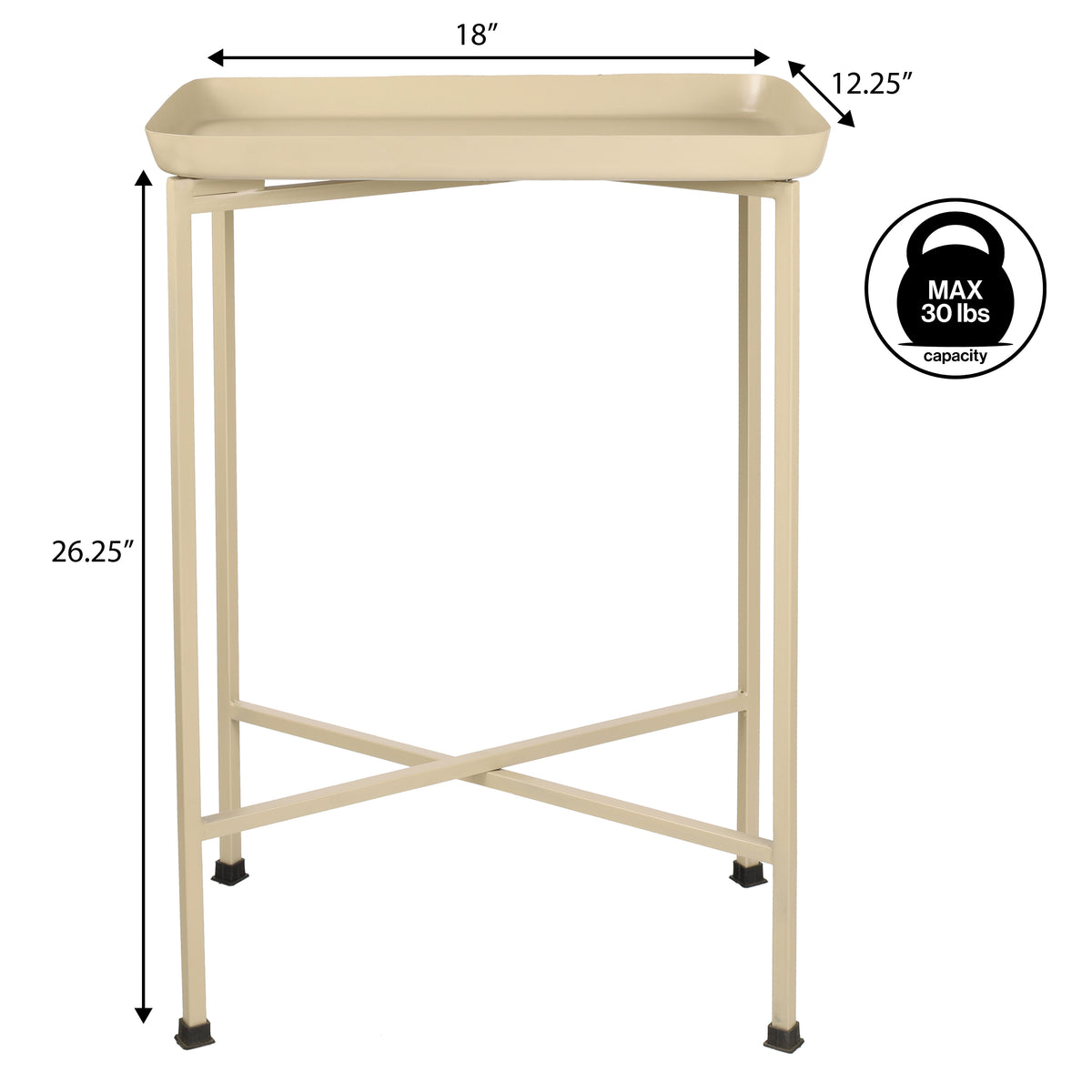 Verdae 26.25" Industrial Classic Metal Foldable Rectangular End Table and Side Table with Mirrored Removable Tray Top