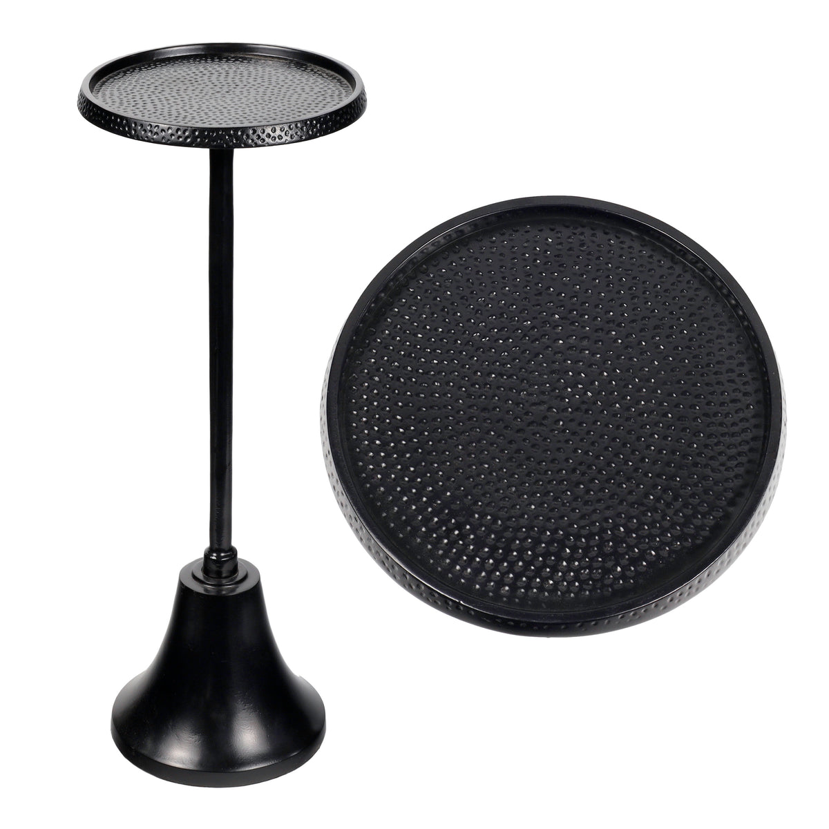 Miren 24" Art Deco Designer Pedestal Drink Table and Decorative End Table with Hammered Round Top and Bell Base