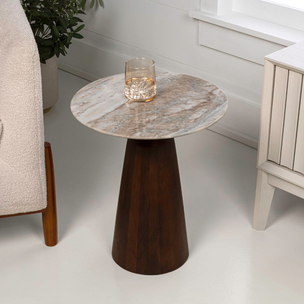 Thornvale 18" Rustic Minimalist Round Marble/Wood Accent Table