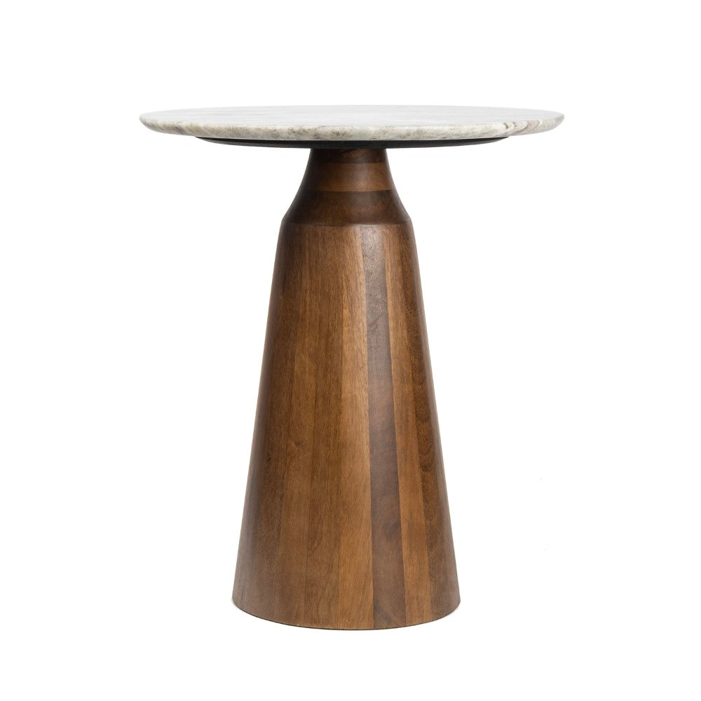 Thornvale 18" Rustic Minimalist Round Marble/Wood Accent Table