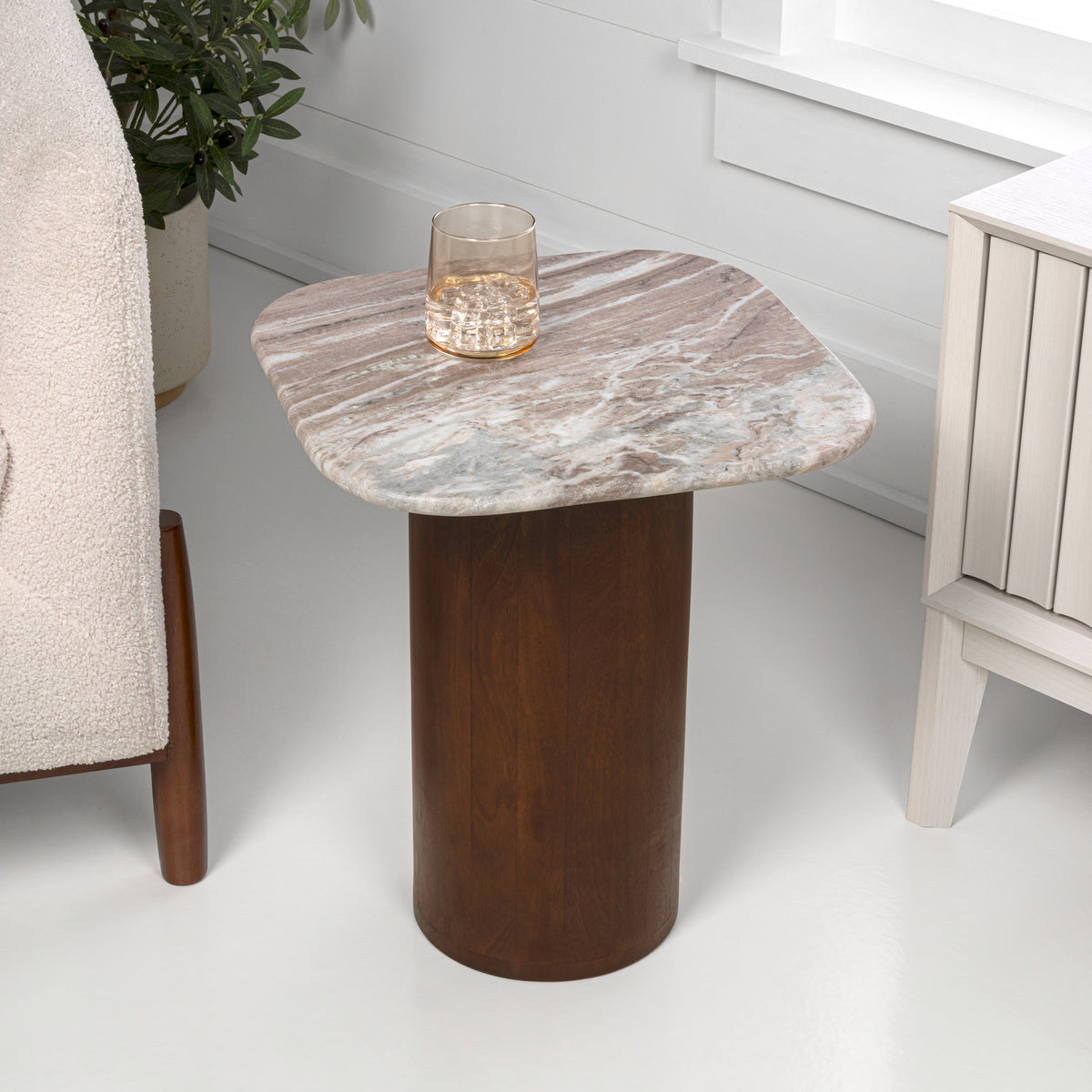 Mateo 18" Rustic Minimalist Square Marble/Wood Accent Table