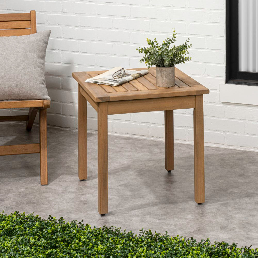 Velin 18.9" Modern Classic Square Slatted Solid Acacia Wood Indoor/Outdoor Adirondack Side Table