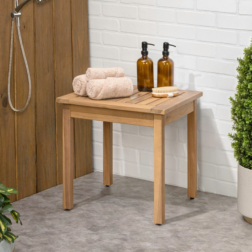 Velin 18.9" Modern Classic Square Slatted Solid Acacia Wood Indoor/Outdoor Adirondack Side Table