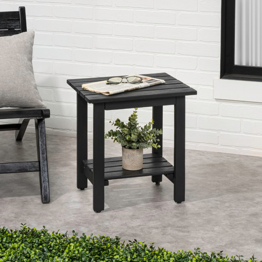 Lumara 16.1" Cottage Classic Slatted Solid Acacia Wood Indoor/Outdoor Shower Bench with Shelf