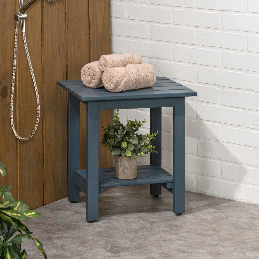 Lumara 16.1" Cottage Classic Slatted Solid Acacia Wood Indoor/Outdoor Shower Bench with Shelf