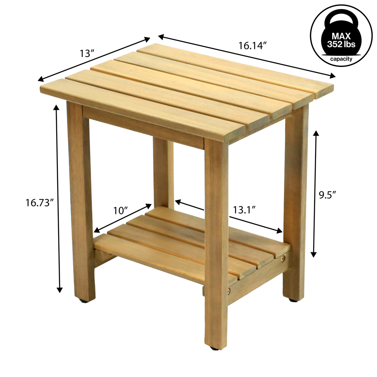 Lumara 16.1" Cottage Classic Slatted Solid Acacia Wood Indoor/Outdoor Shower Bench with Shelf