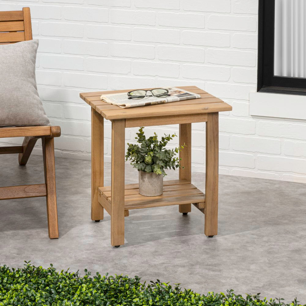Lumara 16.1" Cottage Classic Slatted Solid Acacia Wood Indoor/Outdoor Shower Bench with Shelf