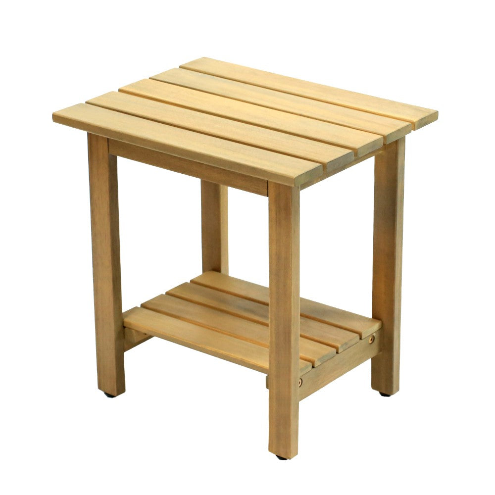 Lumara 16.1" Cottage Classic Slatted Solid Acacia Wood Indoor/Outdoor Shower Bench with Shelf