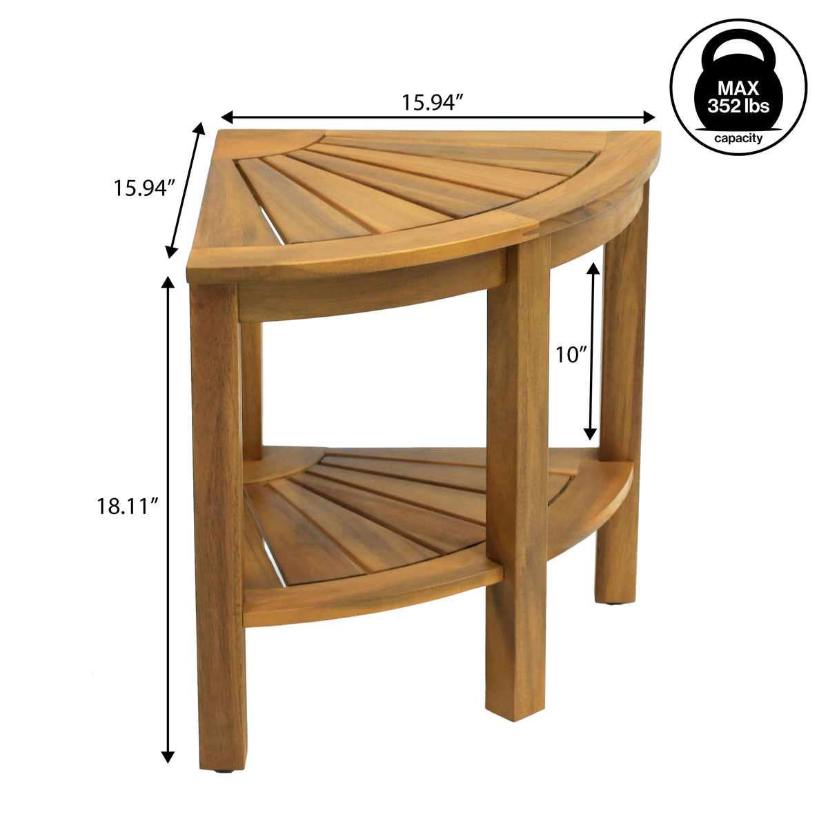 Mossen 18" Classic Coastal Solid Acacia Wood Indoor/Outdoor Corner Shower Bench with Shelf