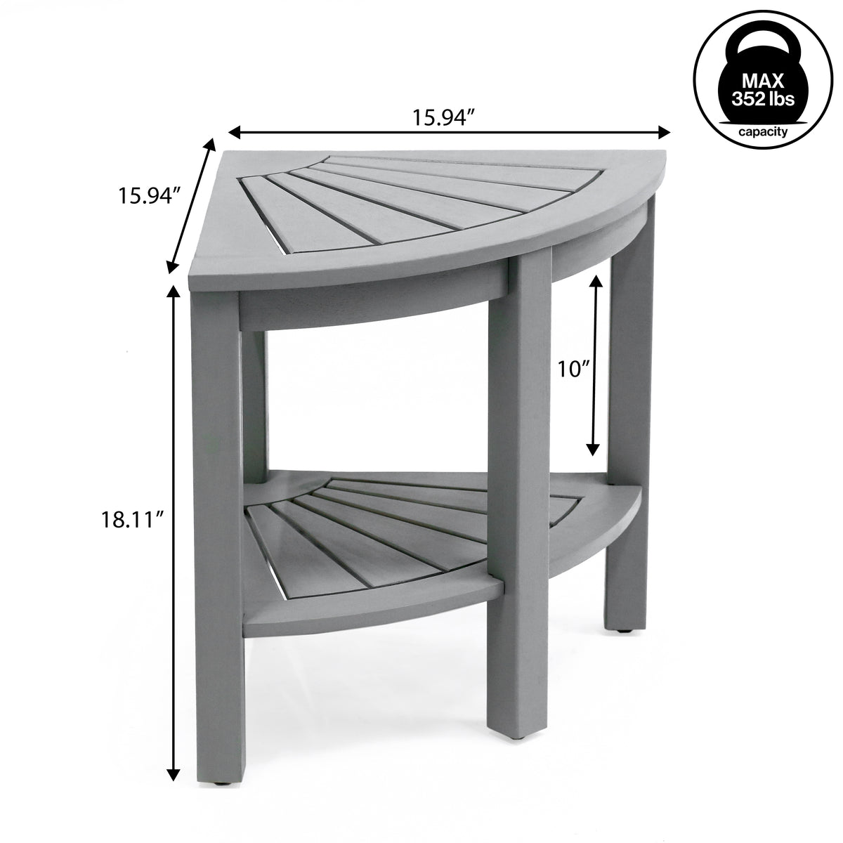 Mossen 18" Classic Coastal Solid Acacia Wood Indoor/Outdoor Corner Shower Bench with Shelf