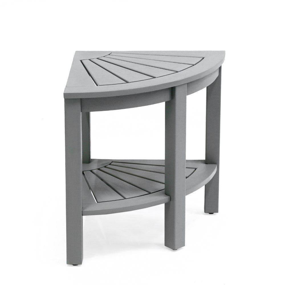 Mossen 18" Classic Coastal Solid Acacia Wood Indoor/Outdoor Corner Shower Bench with Shelf