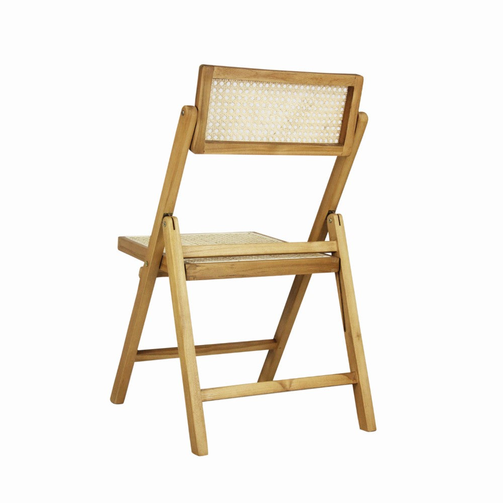 Nordic Mid-Century Vintage Wood Rattan Folding Chair with Adjustable Back Set 2