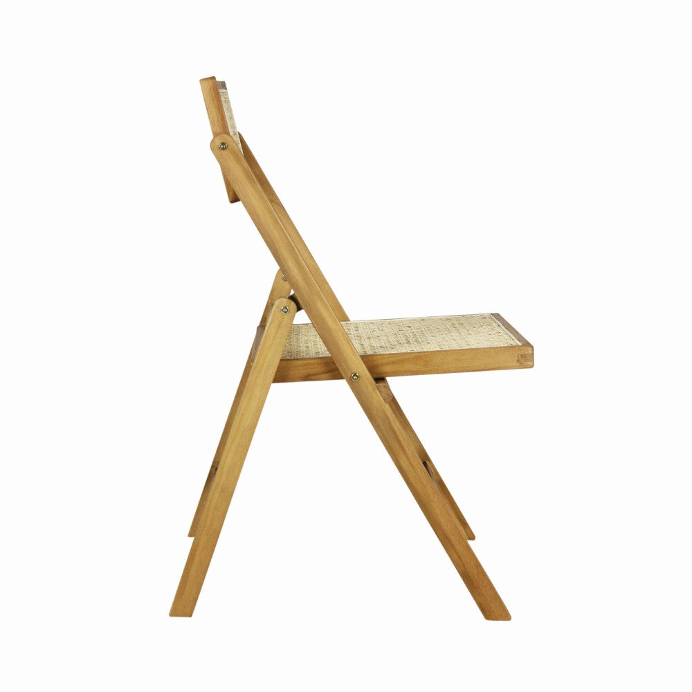 Nordic Mid-Century Vintage Wood Rattan Folding Chair with Adjustable Back Set 2