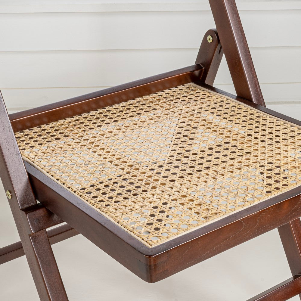 Nordic Mid-Century Vintage Wood Rattan Folding Chair with Adjustable Back Set 2