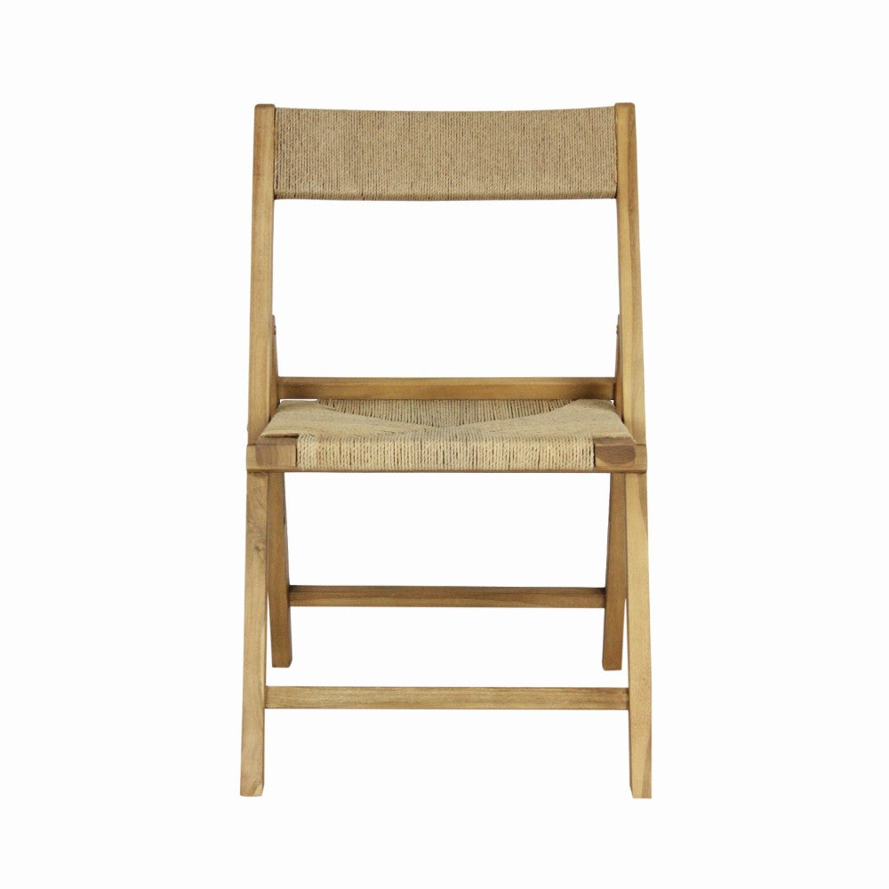 Rylee Coastal Modern Wood Woven Seagrass Folding Chair Set 2