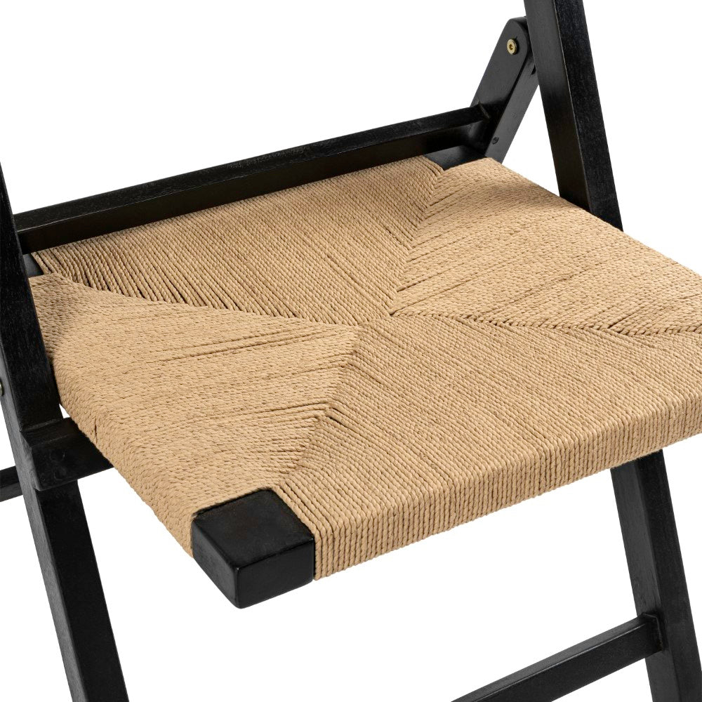 Rylee Coastal Modern Wood Woven Seagrass Folding Chair Set 2