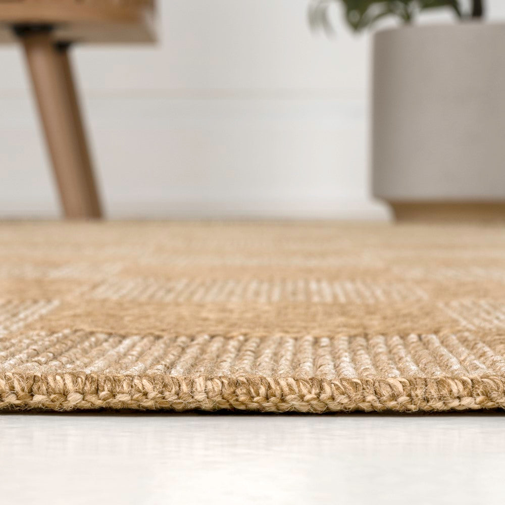 Fluvia Easy Jute Geometric Boho Checker Weave Area Rug
