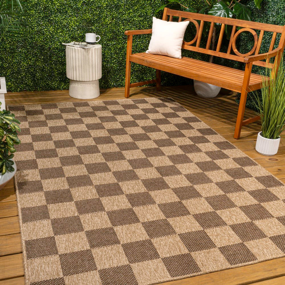 Fluvia Easy Jute Geometric Boho Checker Weave Area Rug