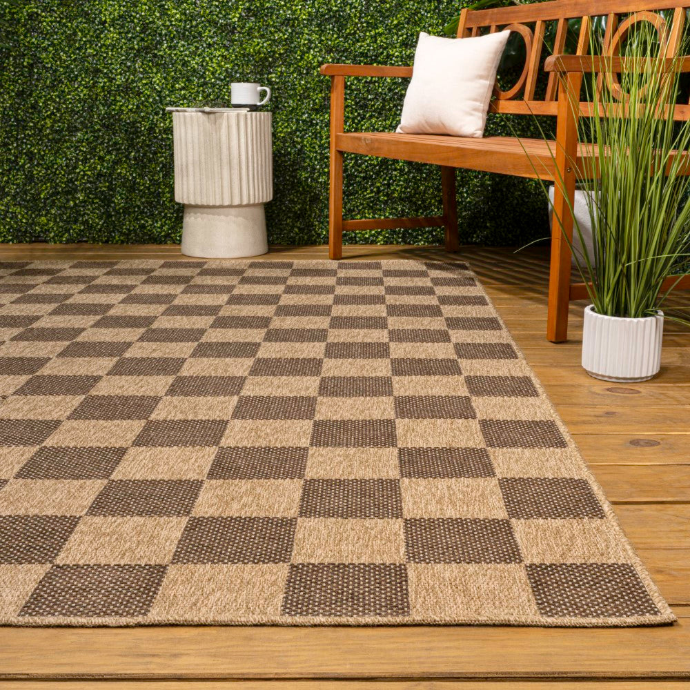 Fluvia Easy Jute Geometric Boho Checker Weave Area Rug